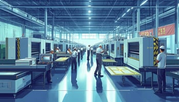 AI generated image showing the interior of a manufacturing facility