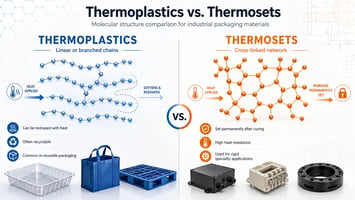 Thermoplastics vs thermosets molecular structure comparison for industrial packaging materials