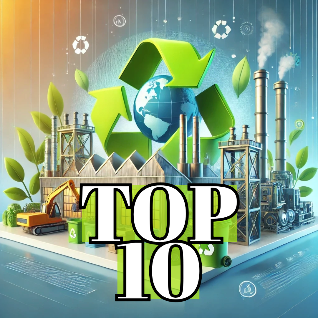 AI created top 10 image of a factory with the recycling logo overlaid